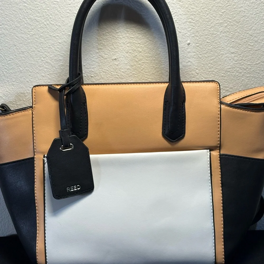 REED by Reed Krakoff for Kohl’s Women's Color Block Satchel Black, Tan, Cream